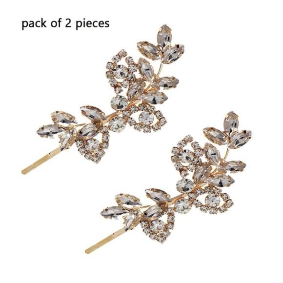 HJYHYN Rhinestone Bridal Hair Clips(2PCS) Leaf Wedding Bride Pearl Crystal main image 2
